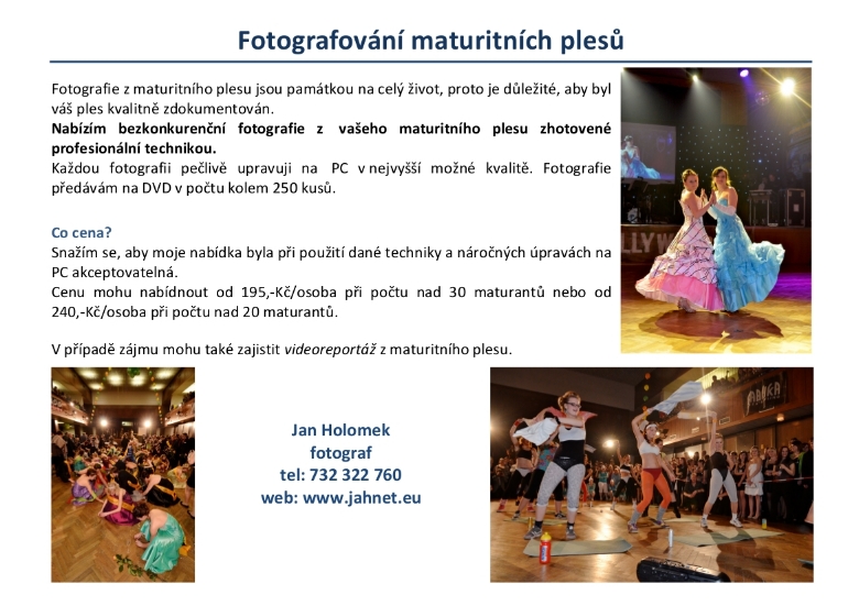 Nabídka fotografování maturitních plesů